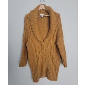 Ann Taylor Loft Womens L Wool Alpaca Cable Knit Shawl Cardigan Brown